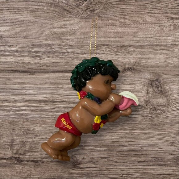 Vintage Hawaiian People 1985 Vintage - 2 Boys and Girl Ornament Set of 3 - Picture 3 of 4